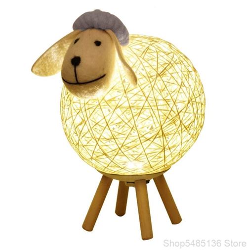 Veilleuse Enfant LED, GOECO, Mouton Lampe de Chevet en Rotin pour Chambre Bébé, Cadeau, 110cm USB/Interrupteur Poussoir