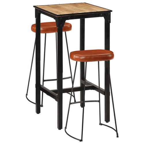Set Bar 3pz Legno Massello Mango Grezzo E Metallo - Vidaxl