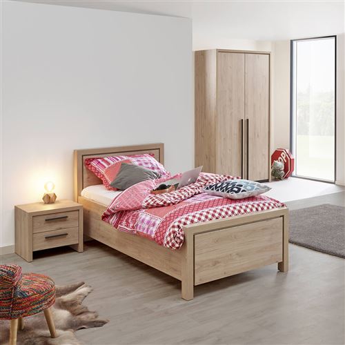 LETTY - Chambre 90x190cm avec Chevet et Armoire 2 Portes 112cm - Altobuy