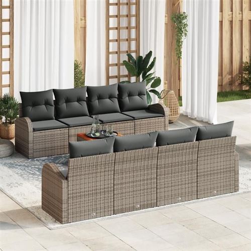 Non Communiqué Gris Ensemble De Canapé De Jardin 9 Pièces Avec Coussins Poly Rattan Acacia, Canapé De Jardin 2 Places Avec Rangement 3356221