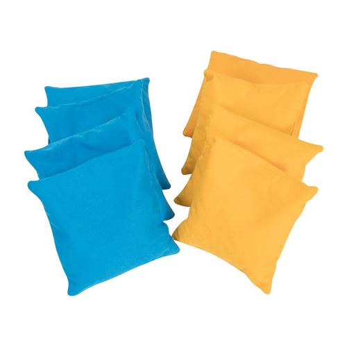Jeu de sacs de Cornhole Beercup Jackpot remplis de granules plastiques 15 x 15 cm 400 g Lot de 8 - Bleu jaune