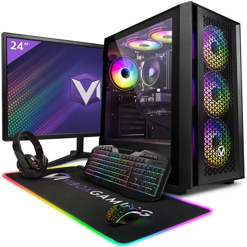 Vibox V-105 PC Gamer - 24" Écran Pack - AMD Ryzen 5 4500 Processeur 4.1GHz - Nvidia RTX 3070 8Go - 16Go RAM - 1To SSD - 600W PSU - Windows 11 - WiFi