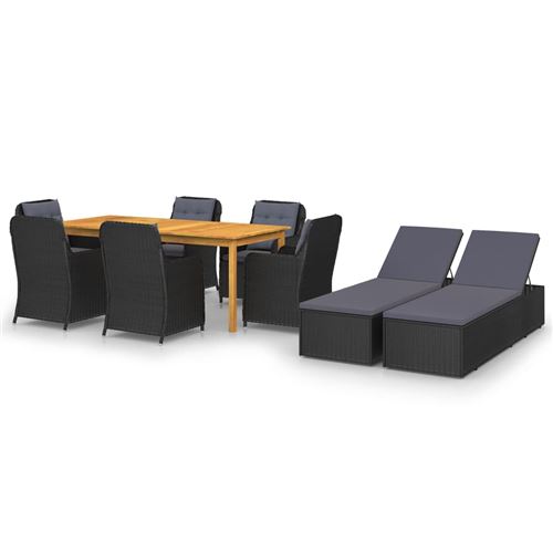 Ensemble de salle à manger de jardin bois d'acacia massif Noir