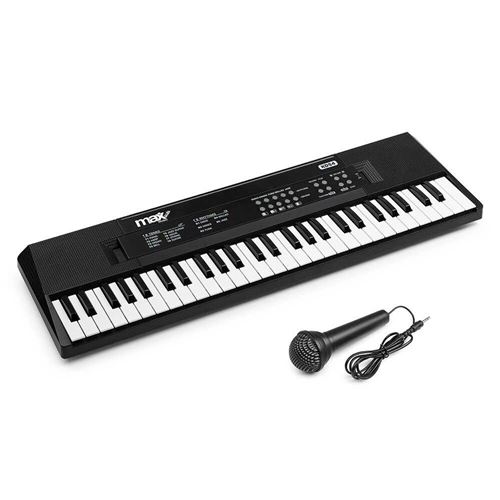 MAX KD54 - Clavier Électronique Noir 54 Touches - Enfants & Débutants, Batterie Intégrée | Micro et Support de Partition Inclus