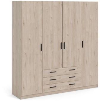 Armoire VEGA  Décor Chene Jackson  4 portes   3 tiroirs  L 195 5   P 49 6   H 200 4 cm - 1