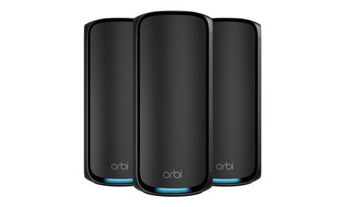 NETGEAR Orbi 970 Series Quad-Band WiFi 7, 3-Pack Quad-band (2.4 GHz / 5 GHz-1 / 5 GHz-2 / 6 GHz) Wi-Fi 6 (802.11ax) Black Internal