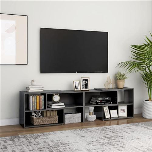 Non Communiqué Gris Meuble Tv Brillant 149X30x52 Cm Bois D Ingénierie