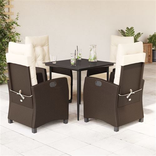 Non Communiqué Marron Vidaxl Ensemble À Manger De Jardin Avec Coussins 5 Pcs, Table Et Chaises Avec Dossier Et Repose-Pied Réglables, Meubles D'extérieur, Moderne, Résine Tressée