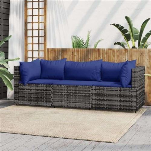 Salon de jardin modulable vidaxl 3 pieces gris resine tressee 63 x 63 x 57.5 3 personnes