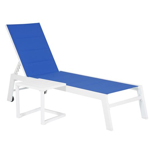 Set bain de soleil et table d'appoint BARBADOS en textil&egrave;ne bleu - aluminium blanc