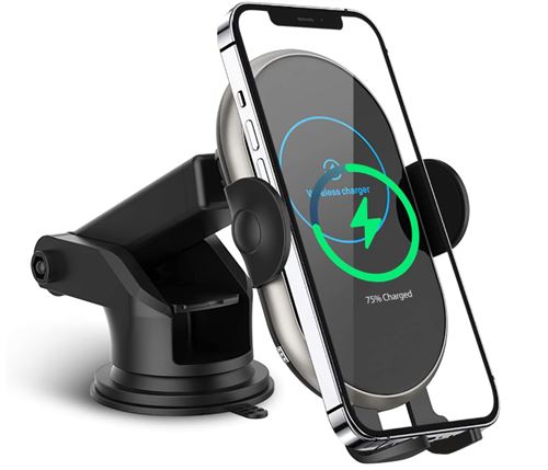 Chargeur de Viture Sans Fil, Support de Téléphone de Voiture à Charge Rapide Qi 10 W/7,5 W(Noir)-Chronus