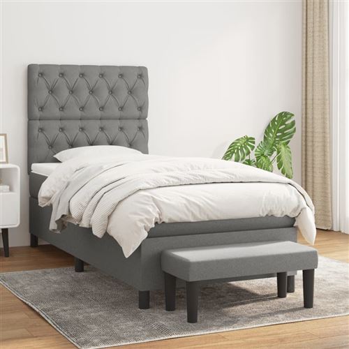 vidaXL Sommier à lattes de lit avec matelas Gris foncé 80x200 cm Tissu3136790