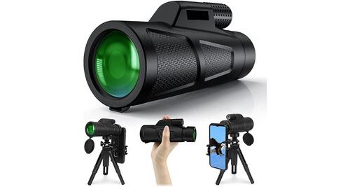 Chronus monoculaire 12x50 hd haute puissance avec trépied pour smartphone, lunette monoculaire avec prisme bak4 portable étanche (noir)