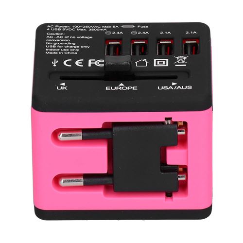 Adaptateur secteur de voyage ABS 100-240V rose