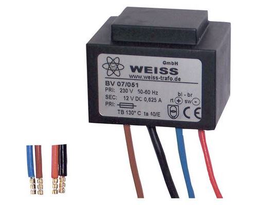 Weiss Elektrotechnik 07/053 Transformateur dalimentation compact 1 x 230 V 1 x 8 V/AC 10 VA 1250 mA