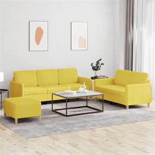 Non Communiqué Jaune Ensemble De Canapés 3 Pcs Avec Coussins Clair Tissu