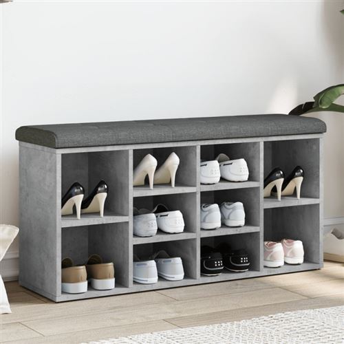 Banc à chaussures gris béton 102x32x50 cm bois d ingénierie