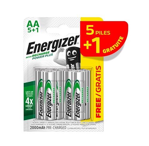 Pack de 5 piles rechargeables + 1 AA (HR6) Energizer POWER PLUS 2000 mAh