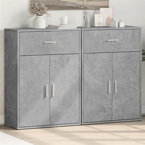 Non Communiqué Gris Vidaxl Buffets 2 Pcs Béton 60X30x84 Cm Bois D'ingénierie, Armoire De Rangement, Meuble D'entrée, Meuble D'appoint, 3276598