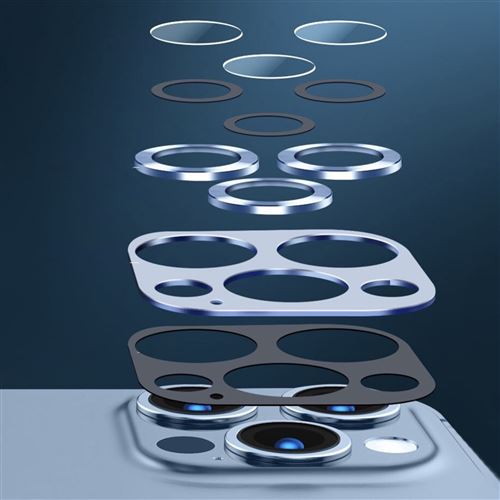 Protection en alliage métallique des objectifs photo pour Apple iPhone 13  Pro/13 Pro Max, Bleu titane