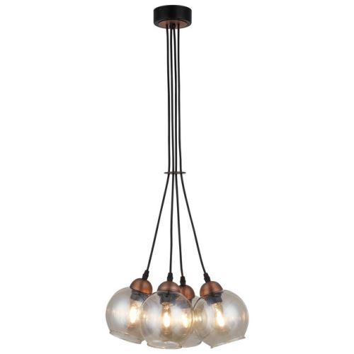 HOMEMANIA Lampe à Suspension Vivo - Lustre - Lustre de plafond - Noir, Cuivre en Métal, Verre, 30 x 30 x 100 cm, 5 x E27, 40 W
