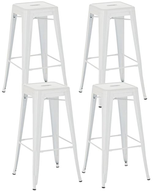 CLP Lot de 4 tabourets de bar en métal empilables Joshua , Blanc