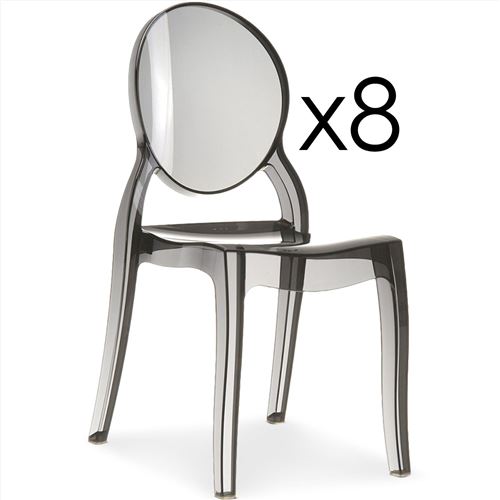 Lot de 8 chaises médaillon Diva Plexi Transparent Fumé