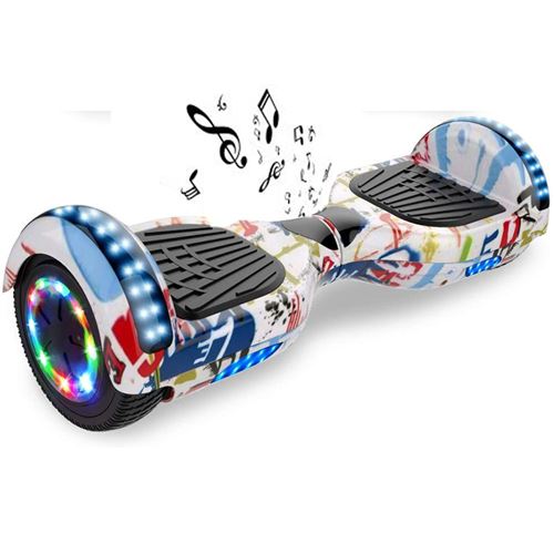 Gyropode Graffiti Blanc 6.5 4400mah avec LED+Bluetooth+sac de transport et télécommande offerts