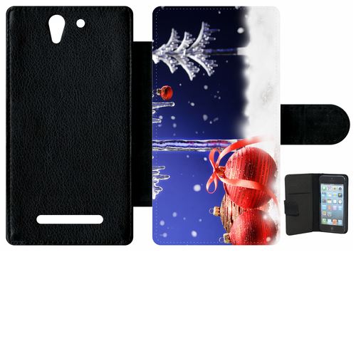 Étui Porte Feuille Sony Xperia C3 Et C3 Dual Boules De Noël