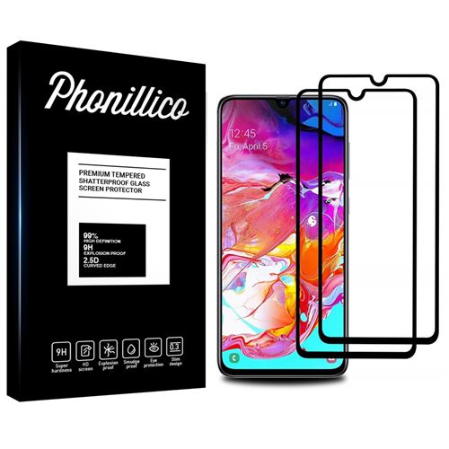 Verre Trempe pour Samsung Galaxy A70 [Pack 2] Film Transparent Bord Noir Vitre Protection Ecran Phonillico®