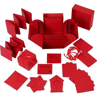 Boîte à Explosion DIY Surprise Rouge 24x24x16cm - Cadeau Anniversaire Saint-Valentin Mariage Assemblable