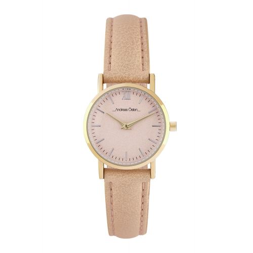 Montre Femme Andreas Osten à Quartz Cadran Rose 26mm Et Bracelet Doré En PU AOS18008