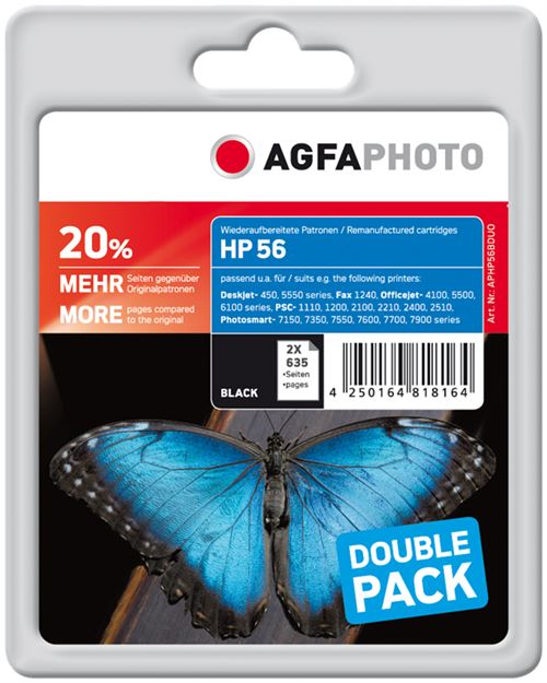 Compatible Avec Hp 56 Agfa Photo Aphp56bduo Multipack Noir