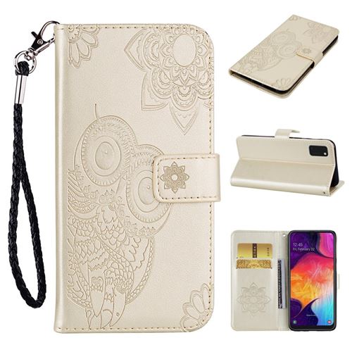 Etui en PU empreinte motif chouette fleur avec support or pour votre Samsung Galaxy A41 (Global Version)