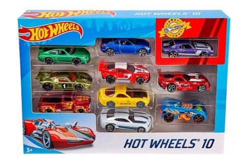 Coffret 10 vehicules metal 1:64 hot wheels - petites voitures enfant - modele aleatoire
