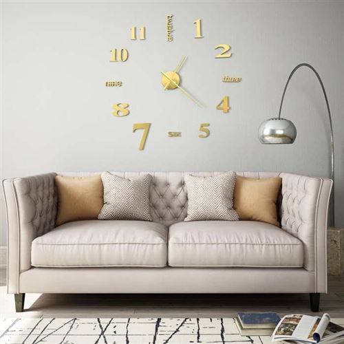 Vidaxl Jaune Horloge Murale 3D Design Moderne Xxl Doré Décor De Mur Maison Salon 50638 - Image 1