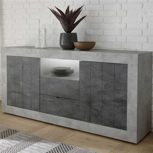 Buffet 2 portes 2 tiroirs Béton ciré clair/foncé - LUBIO n°1