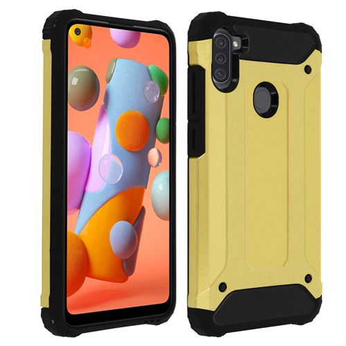 Coque pour Samsung Galaxy A11 Design Relief Bi-matière Antichoc Antichute 1.8m Or