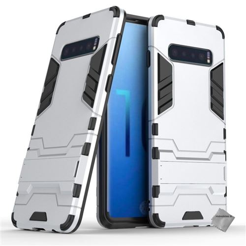 Housse etui coque rigide anti choc pour Samsung Galaxy S10 + verre trempe - ARGENT - htdmobiles