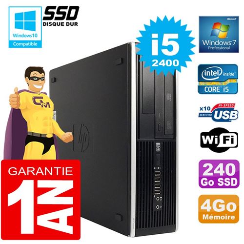 Pc hp compaq 8300 sff core i5-2400 ram 4go disque 240 go ssd graveur dvd wifi w7