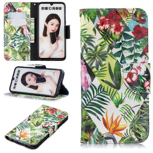 Etui en PU impression de motifs décor de points lumineux avec support fleur et feuille pour votre Huawei P Smart (2019)/Honor 10 Lite