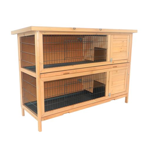 PawHut Clapier sur pieds cage lapin double niveau plateaux excréments coulissants 4 portes verrouillables 137L x 50l x 93H cm bois massif pin toit