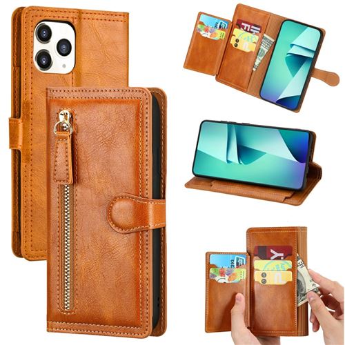 Etui en PU poche zippée avec support et porte-cartes orange pour votre Apple iPhone 12 Pro Max 6.7 pouces