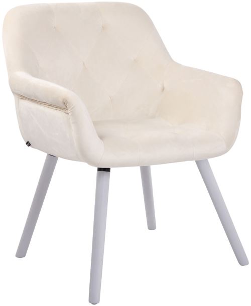 Chaise de Salle à manger Cassidy en Velours - Chaise avec accoudoirs - Piètement Bois de hêtre Blanc - Couleur Crème