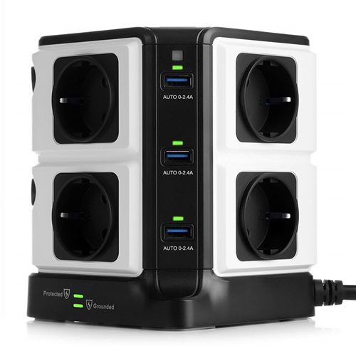 Bloc Multiprise Protégé Mixte 250 Volts et USB 5 Volts 8Plus6