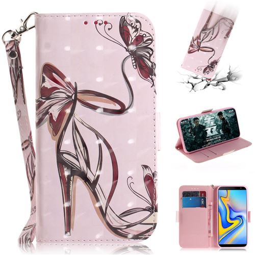 Etui en PU sandale à talon haut à décor de points lumineux pour votre Samsung Galaxy J6 Plus