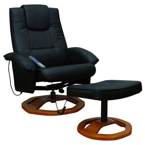 vidaXL Massagestoel met voetenbankje kunstleer zwart