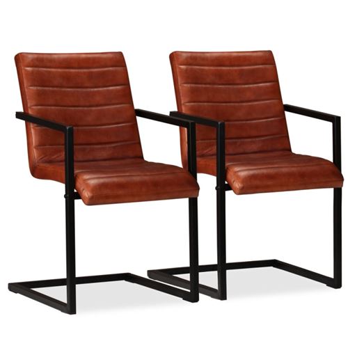vidaXL Chaise de salle à manger 2 pcs Cuir véritable Marron