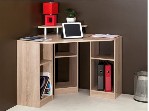 Bureau d'angle avec étagères FIDUCIA - Coloris chêne