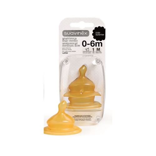 SUAVINEX 2 tétines physiologique - débit moyen latex 0-6m m